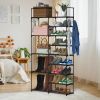 9 Tiers Plus 5 Tiers Shoe Rack Metal Shoe Storage Shelf Free Standing Large Shoe Stand 28+ Pairs Shoe Tower Unit Tall Shoe Organizer with Side Hooks f