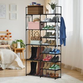 9 Tiers Plus 5 Tiers Shoe Rack Metal Shoe Storage Shelf Free Standing Large Shoe Stand 28+ Pairs Shoe Tower Unit Tall Shoe Organizer with Side Hooks f