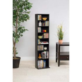 54" x 13" Summit Adjustable Wood Media Storage Rack Bookshelf (114 DVDs; 261 CDs); Espresso