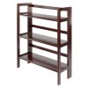 3-tier foldable shelf; stackable; walnut finish