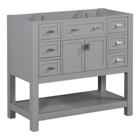 36'' Bathroom Vanity without Top Sink, Grey Cabinet only, Modern Bathroom Storage Cabinet with 2 Soft Closing Doors and 6 Drawers (NOT INCLUDE BATHROO