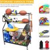 Sports Equipment Organizer, Sports Gear Basketball Storage with Baskets and Hooks,Ball Storage Rack, Garage Ball Storage, Sports Gear Storage,Rolling