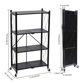 HealSmart 4-Tier Heavy Duty Foldable Metal Rack Storage Shelving Unit with Wheels Moving Easily Organizer Shelves Great for Garage Kitchen Holds up to