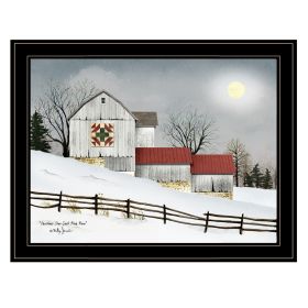 Trendy Decor 4U "Christmas Star Quilt Block Barn" Framed Wall Art, Modern Home Decor Framed Print for Living Room, Bedroom & Farmhouse Wall Decoration