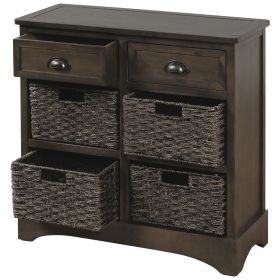 TREXM Rustic Storage Cabinet with Two Drawers and Four Classic Rattan Basket for Dining Room/Living Room (Brown Gray)