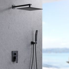 Shower System Shower Faucet Combo Set Wall Mounted with 12" Rainfall Shower Head and handheld shower faucet, Matt Black Finish with Brass Valve Rough-