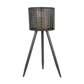 Decmode Large Round Pierced Black Metal Lantern Candle Holder with Tripod Base & Quatrefoil Pattern, 8' x 31'