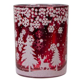 Northlight 5" Red and Shiny Silver Deer in Winter Woods Flameless Candle Holder