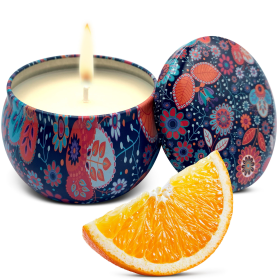 Soy Wax Candle in Tin Jar Sweet Orange Clean Burn up to 25 Hours Handmade in USA Natural and Safe by Relaxcation 6 oz