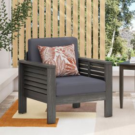 Outdoor Acacia Wood Club Chairs with Cushions, Dark Gray, 27.75"D x 32"W x 27.75"H