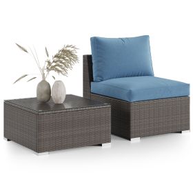 2 Pieces Patio Furniture Sets with Coffee Table PE rattan Water Resistance - Blue