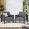 ( Set of 2) Outdoor Acacia Wood Club Chairs with Cushions, Dark Gray, 27.75"D x 32"W x 27.75"H