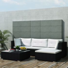 5 Piece Patio Lounge Set with Cushions Poly Rattan Black