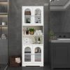 67" Tall Bathroom Storage Cabinet with Doors and Shelves, Towel Cabinet for Bathroom Freestanding, Linen Cabinet for Bathroom Storage 6 Tier, White Ki