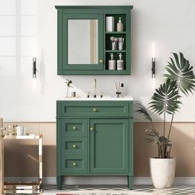 30'' Bathroom Vanity with Top Sink, Modern Bathroom Storage Cabinet with 2 Drawers and a Tip-out Drawer, Freestanding Vanity Set with Mirror Cabinet,