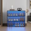 Black Glass Door Shoe Box Shoe Storage Cabinet With RGB Led Light