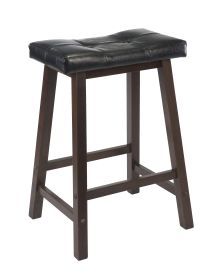 Mona 24" Cushion Saddle Seat Stool; Black Faux Leather; Wood Legs; RTA