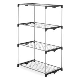 4-Tier Shelf Tower Closet System; Black and Silver - Metal - For Bedroom; Attic; or Garage