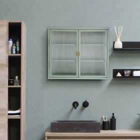 Retro Style Haze Double Glass Door Wall Cabinet With Detachable Shelves for Office, Dining Room,Living Room, Kitchen and Bathroom Mint Green(=OLD ITEM