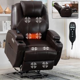 Up to 350lbs Okin Motor Power Lift Recliner Chair for Elderly, Heavy Duty Motion Mechanism with 8-Point Vibration Massage and Lumbar Heating, Two Cup