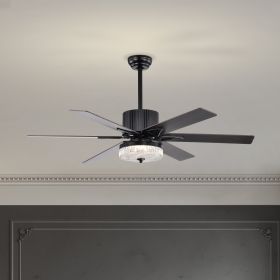 52 Inch Indoor Modern LED Ceiling Fan with Light and Remote Control, Reversible 6 Blades , Reversible Motor - (Matte Black)