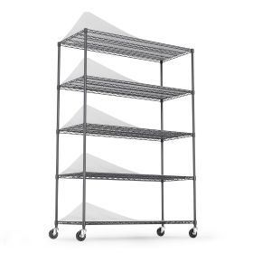 5 Tier 6000lbs Heavy Duty Adjustable Storage Rack Metal Shelf Wire Shelving Unit with Wheels & Shelf Liners - 82" H x 48" L x 24" D - Black