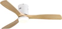 52 Inch Decorative Ceiling Fan With 6 Speed Remote White 3 Solid Wood Blades Reversible DC Motor For Living Room