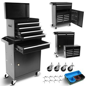 Rolling Garage Workshop Organizer Detachable 5 Drawer Tool Chest with Large Storage Cabinet and Adjustable Shelf, Black