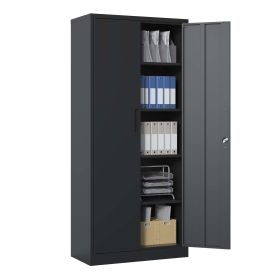 72"H Metal Garage Storage Cabinet, Black Tool Steel Locking Cabinet with Doors and 4 Shelves, Tall Cabinets for Garage Storage Systems Lockable File C