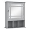 kleankin Bathroom Medicine Cabinet with Mirror, Wall Mounted Mirror Cabinet with Door and Storage Shelves, Gray