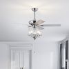 52 Inch Crystal Ceiling Fan , Modern Electrical Fan with 5 Wood Reversible Blades, 4 Bulbs Not Included,Noiseless Reversible AC Motor for Bedroom/Livi