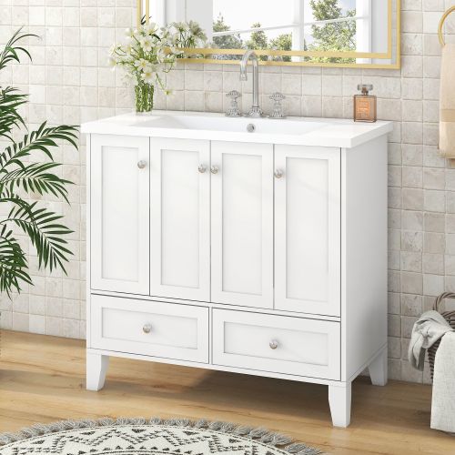 36'' Bathroom Vanity with Resin Sink Combo,Solid Wood Frame Bathroom Storage Cabinet, Freestanding Vanity Set with 4 Soft Closing Doors& 2 Drawers 36'' Bathroom Vanity with Resin Sink Combo,Solid Wood Frame Bathroom Storage Cabinet, Freestanding Vanity Set with 4 Soft Closing Doors& 2 Drawers
