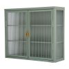 Retro Style Haze Double Glass Door Wall Cabinet With Detachable Shelves for Office, Dining Room,Living Room, Kitchen and Bathroom Mint Green(=OLD ITEM