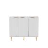 Storage cabinet Wave pattern three door buffets & sideboards for living room, dining room, bedroom , hall, white, 39.4''w x 15.8''d x 33.5''h.