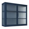 Retro Style Haze Double Glass Door Wall Cabinet With Detachable Shelves for Office, Dining Room,Living Room, Kitchen and Bathroom BLUE Color