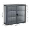 Retro Style Haze Double Glass Door Wall Cabinet With Detachable Shelves for Office, Dining Room,Living Room, Kitchen and Bathroom Grey Color(=OLD ITEM