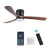 42 inch Black Wood Ceiling Fans with Lights and Remote, Modern Flush Mount Low Profile Ceiling Fan with Light, 6 Speed, Reversible DC Motor, for Bedro