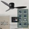 52" Flush Mount Ceiling Fan without light, 3 Reversible Blades, with 6 Speeds Reversible DC Motor,Low Profile Ceiling Fan with no light for Living Roo