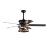 52 Inch Farmhouse Ceiling Fan with Lights and Remote,3-Lights Ceiling Fan with Caged Light Fixture (No include Bulbs), Ceiling Fan for Patio,Living ro