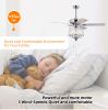 52 Inch Crystal Ceiling Fan , Modern Electrical Fan with 5 Wood Reversible Blades, 4 Bulbs Not Included,Noiseless Reversible AC Motor for Bedroom/Livi