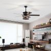 52 Inch Farmhouse Ceiling Fan with Lights and Remote,3-Lights Ceiling Fan with Caged Light Fixture (No include Bulbs), Ceiling Fan for Patio,Living ro