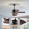 52 Inch Farmhouse Ceiling Fan with Lights and Remote,3-Lights Ceiling Fan with Caged Light Fixture (No include Bulbs), Ceiling Fan for Patio,Living ro