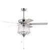 52 Inch Crystal Ceiling Fan , Modern Electrical Fan with 5 Wood Reversible Blades, 4 Bulbs Not Included,Noiseless Reversible AC Motor for Bedroom/Livi