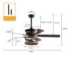 52 Inch Farmhouse Ceiling Fan with Lights and Remote,3-Lights Ceiling Fan with Caged Light Fixture (No include Bulbs), Ceiling Fan for Patio,Living ro