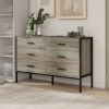 Wood Dresser with 6 Drawers, Wooden Storage Closet for Bedroom, Solid Clothes Cabinet with Sturdy Steel Frame, 48.58"W√ó15.75"D√ó31.22"H, 48 inch, Rus