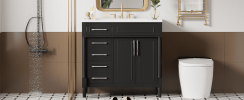 36'' Bathroom Vanity with Top Resin Sink, Freestanding Bathroom Storage Cabinet with 2 Drawers and a Tip-out Drawer, Solid Wood Frame Vanity Set, Heig