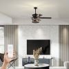 52 Inch Farmhouse Ceiling Fan with Lights and Remote,3-Lights Ceiling Fan with Caged Light Fixture (No include Bulbs), Ceiling Fan for Patio,Living ro