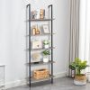 5-Shelf Wood Ladder Bookcase with Metal Frame, Industrial 5-Tier Modern Ladder Shelf Wood Shelves,Gray YJ