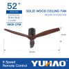 52 In.Solid Wood Blade Low Profile Ceiling Fan without Light