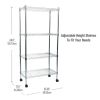 4-Tier Metal Adjustable Storage Rack with Wheels; Utility Rolling Trolley with Shelf Organizer; Silver